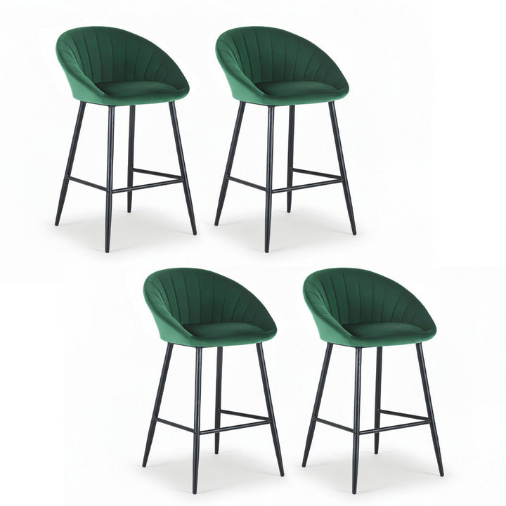Artiss 4x Bar Stools Kitchen Dining Chair Counter Stool Tub Velvet Metal Green