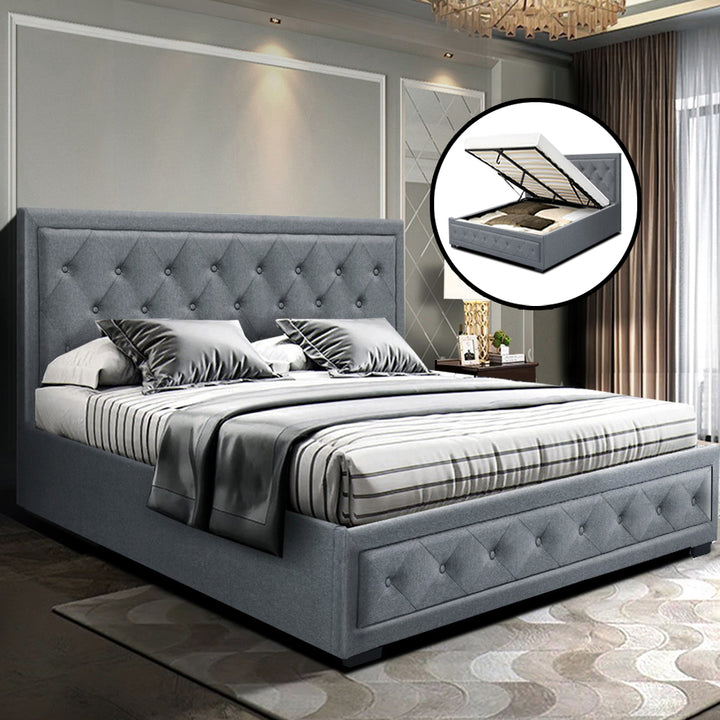 Artiss Bed Frame Queen Size Gas Lift Grey TIYO