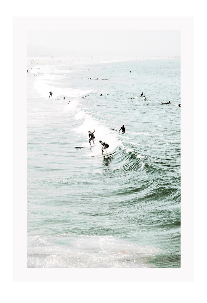 Ocean sea waves surfing and white wash summer portrait busy beach