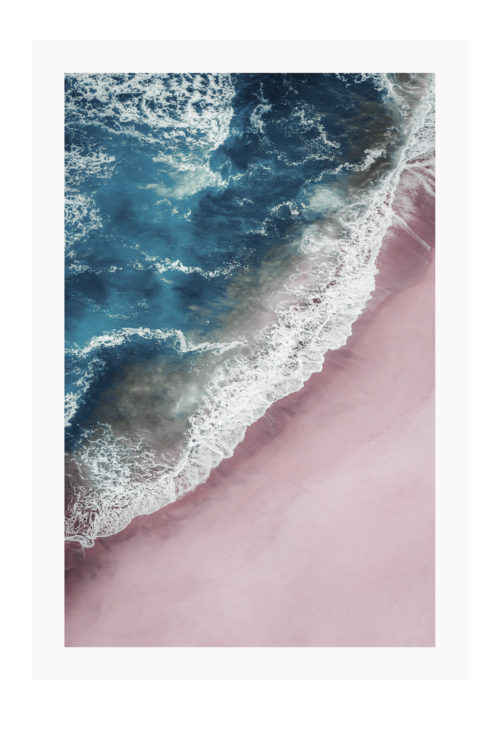 Ocean blue print white wash waves pink sand portrait