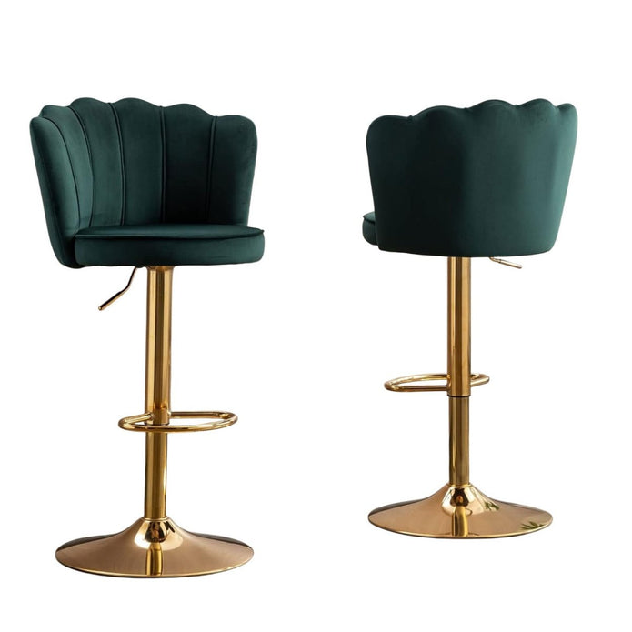 SERENITà Swivel Bar Stools Bar Height Set of 2 Adjustable Upholstered Counter Barstool Velvet Bar Chairs with Back/Gold Base for Kitchen Island/Bar/Cafe-Emerald Green