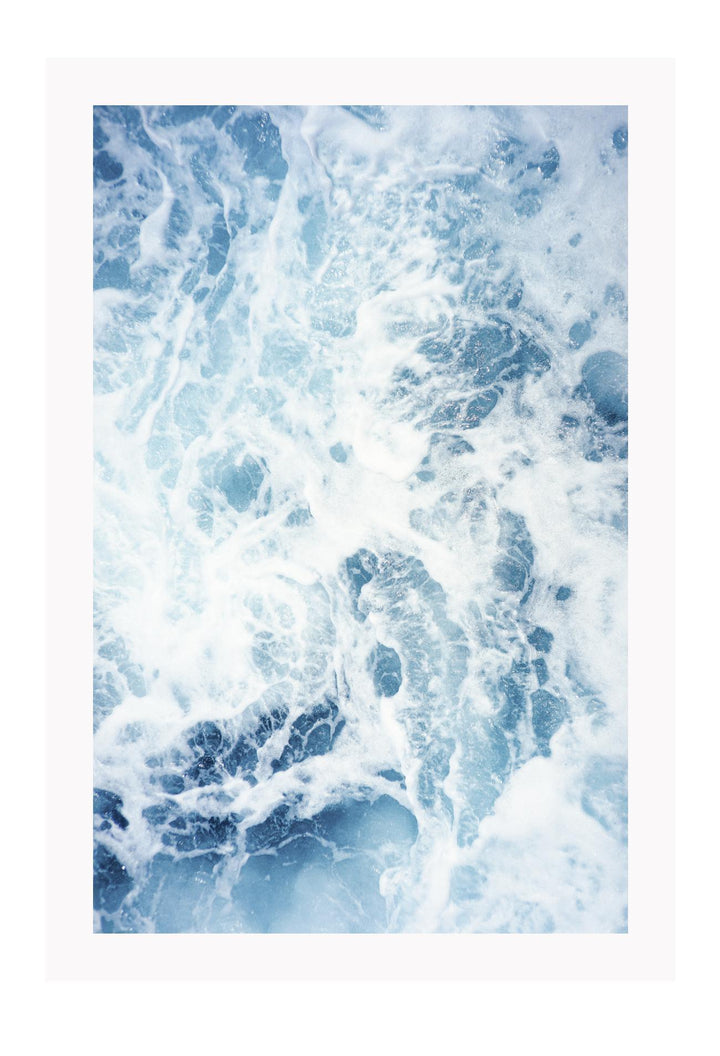 Ocean print with a close-up of the blue sea and white wash.