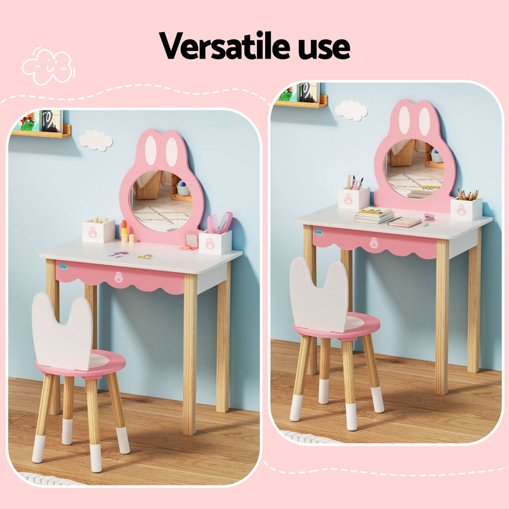 Korra Kids Dressing Table Wooden Bunny Pink