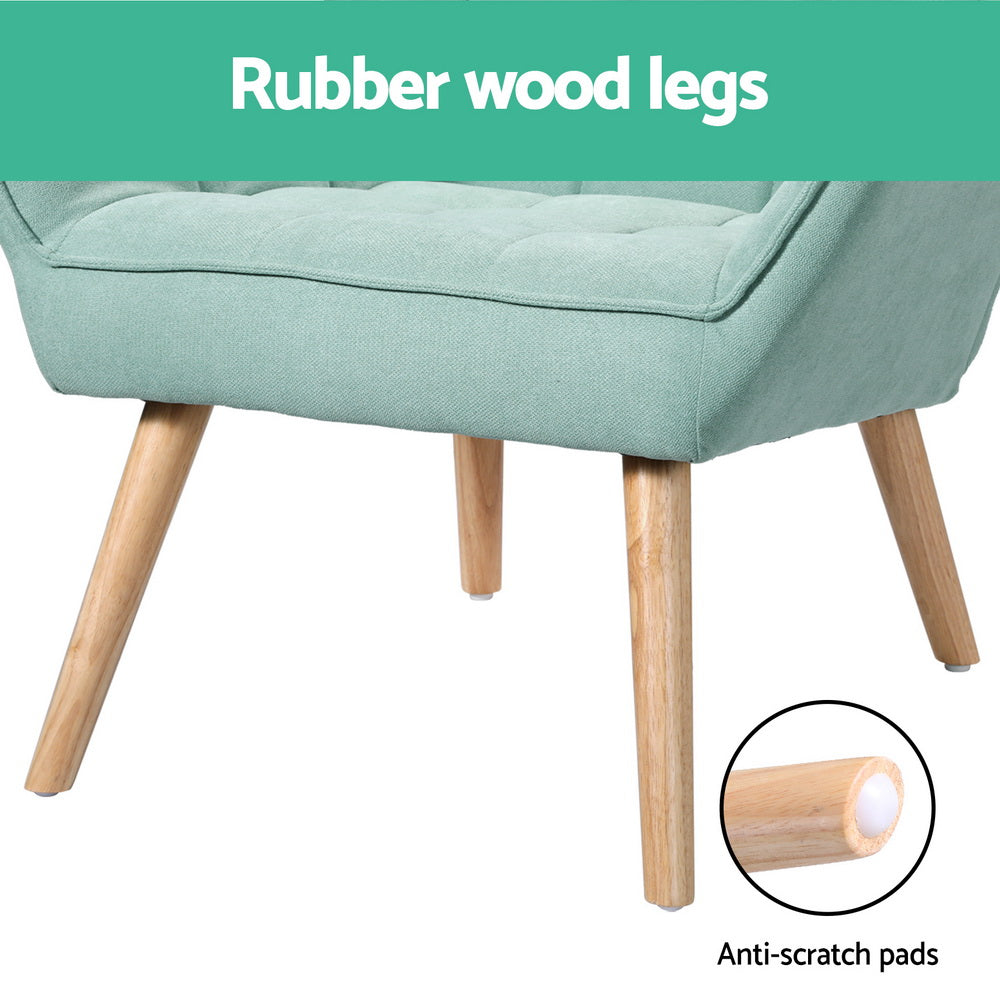 Crystal Armchair Lounge Chair Accent Chairs Sofa Linen Fabric Cushion Seat Blue