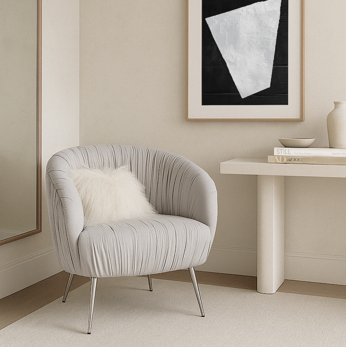 Interior Ave - Vespa Pleated Velvet Accent Chair – Pearl Grey