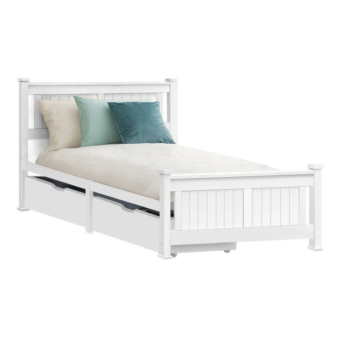 Artiss Bed Frame Single Size Wooden with 2 Drawers White RIO